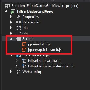 Figura 4 – Adicionando quicksearch e Jquery ao projeto.